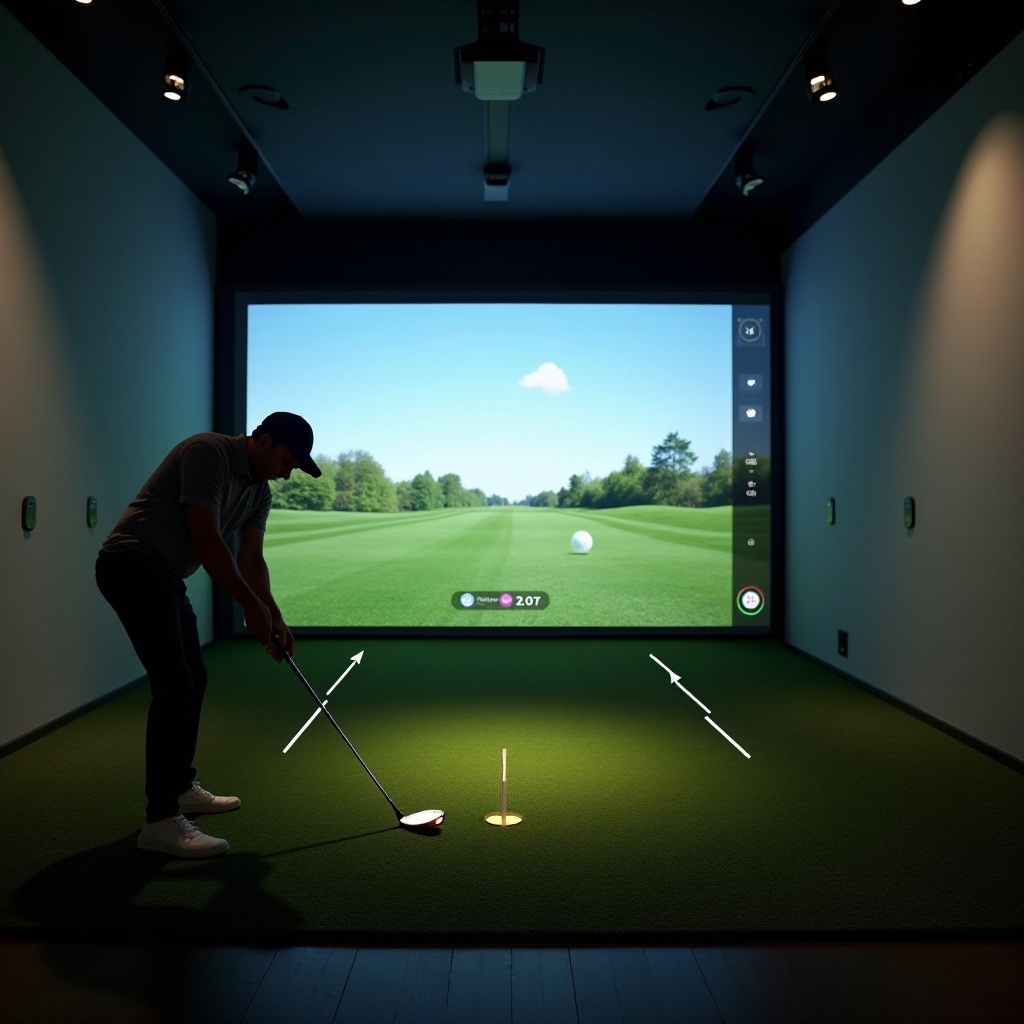 distância do projetor do simulador de golfe à tela