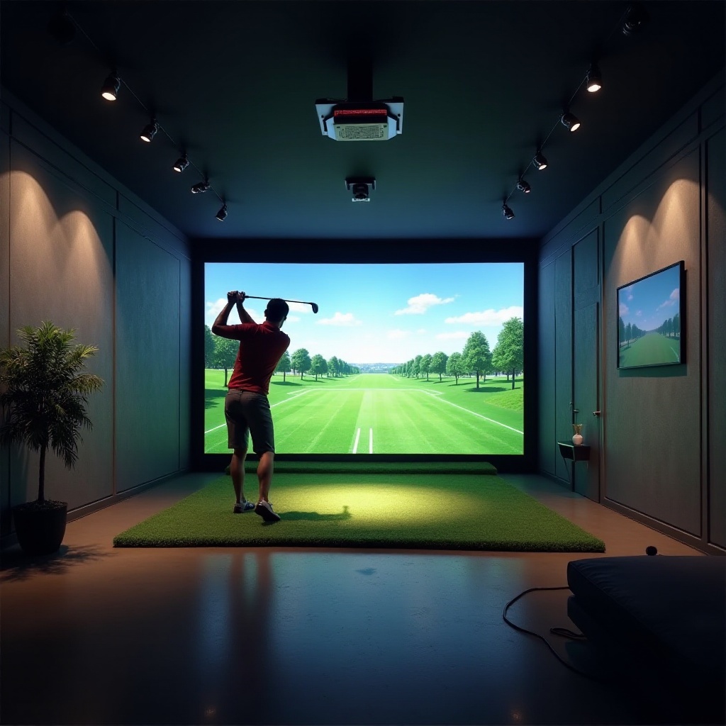 distância do projetor do simulador de golfe à tela